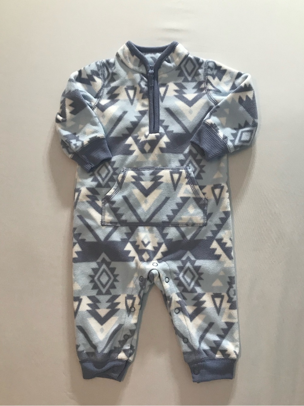 Carter's Blue & White Aztec Fleece Romper